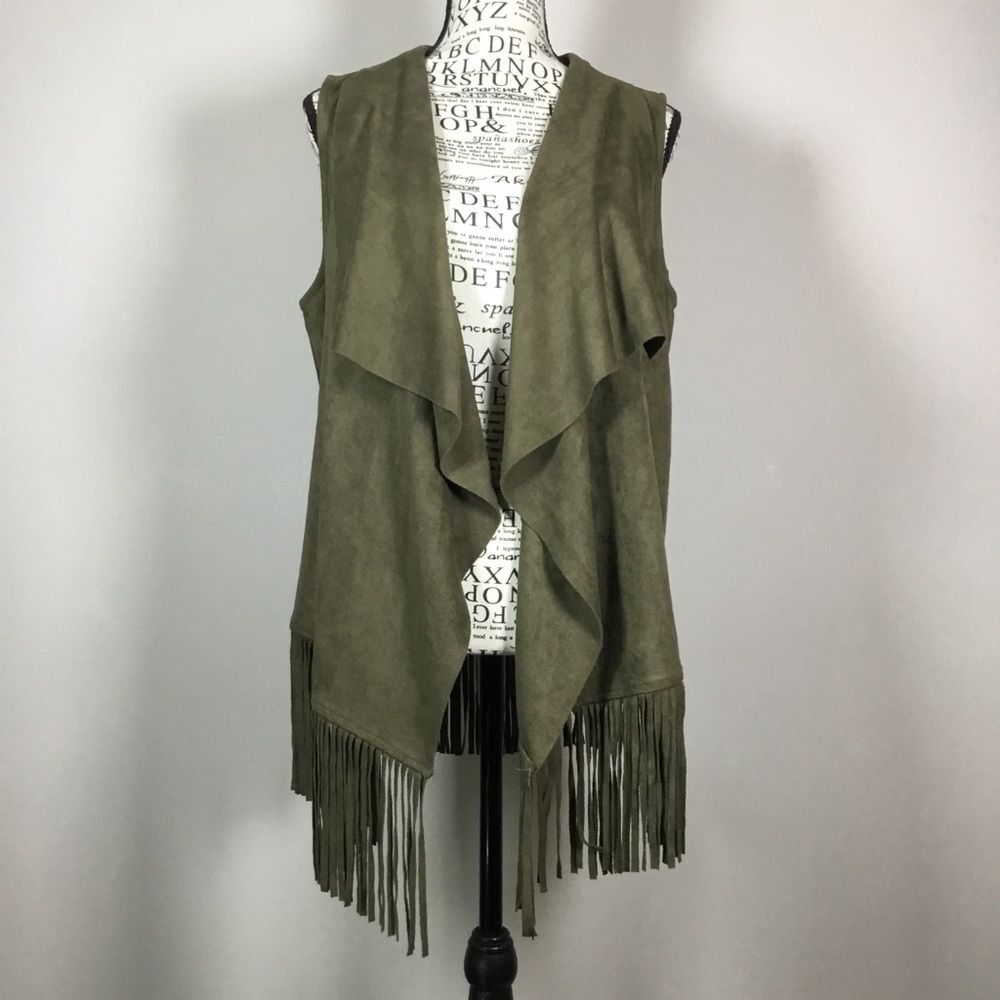 Western faux suede tassel hem asymmetrical vest top country cowgirl prairie M